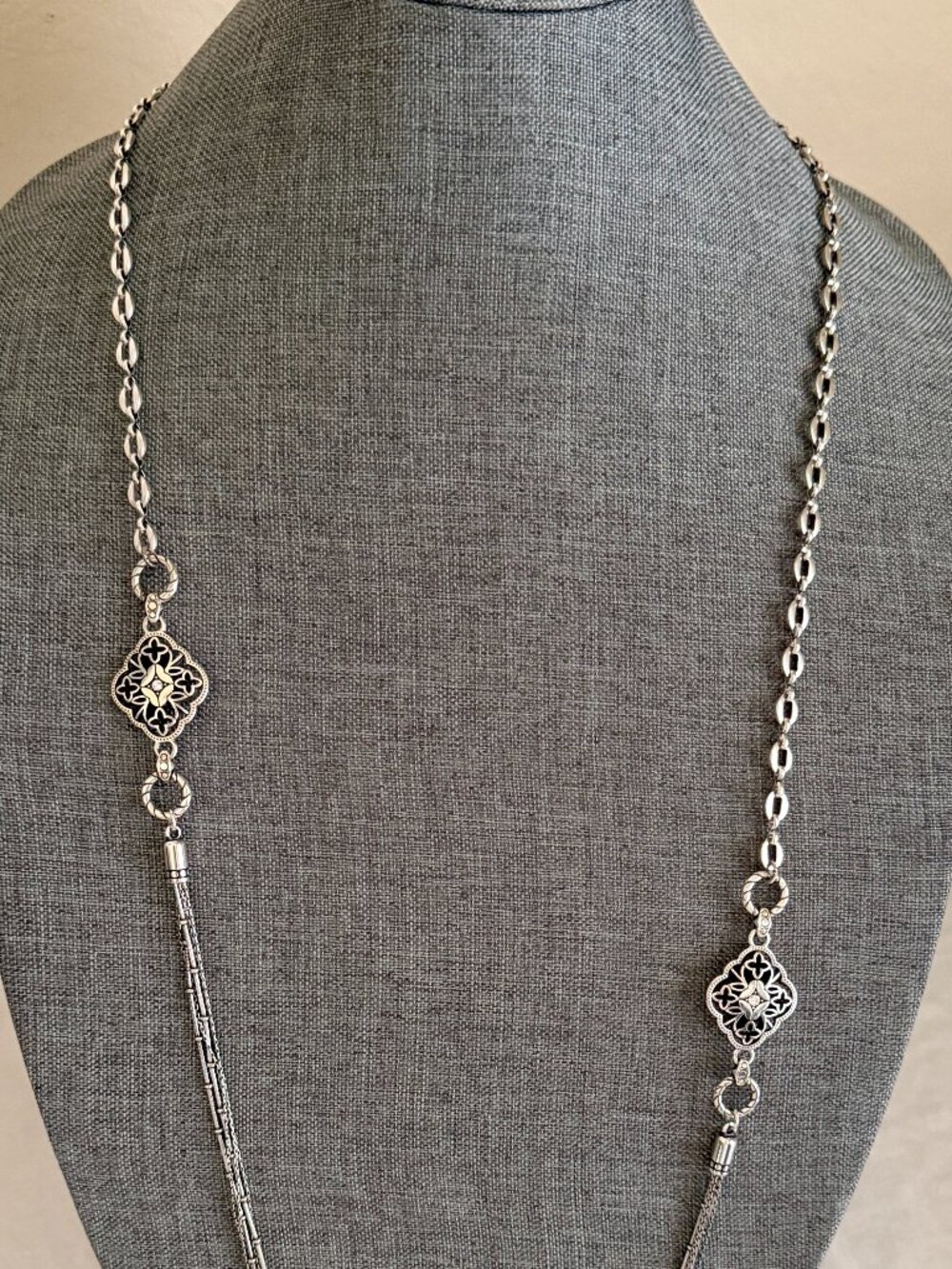 Brighton Women's Elegant Charm Long Adjustable Necklace Silver Plated & Crystals - Picture 4 of 15